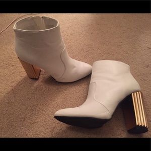 White booties with Gold Heel